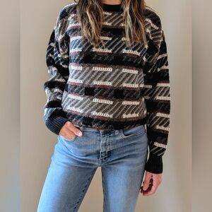 Vintage 90's Abstract Geometric Patterned Crewneck Sweater In Gray/White/Black